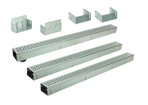Edelstahlentwässerungsrinnen Bauhöhe 60 bis 80mm, Rost Quadratlochung SET Typ 3